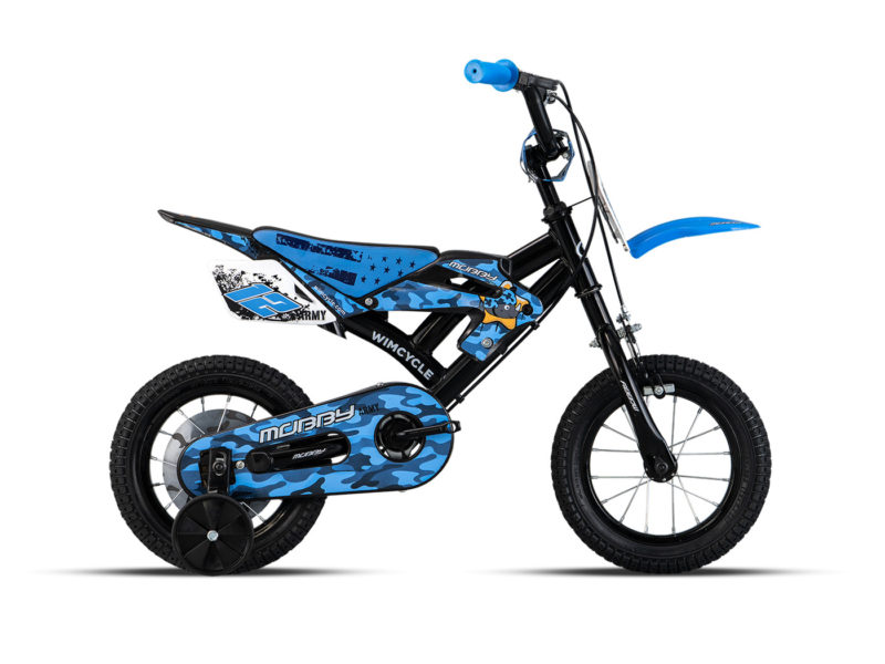 Sepeda anak moto cross Wimcycle Mobby Army Blue